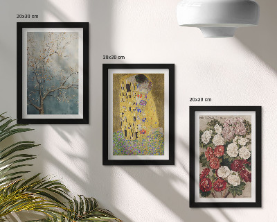 Tavelvägg med 3 tavlor Blommor och träd i målningsstilen Kyssen av Gustav Klimt