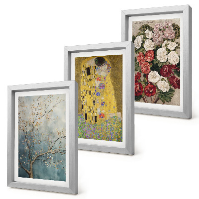 Tavelvägg med 3 tavlor Blommor och träd i målningsstilen Kyssen av Gustav Klimt