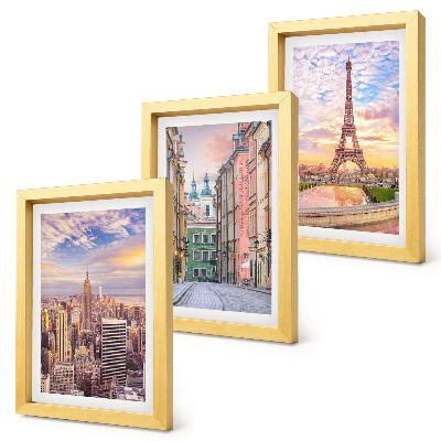 Posterpaket Utsikt över städerna New York, Paris och Warszawa i skymningen