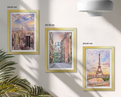 Posterpaket Utsikt över städerna New York, Paris och Warszawa i skymningen