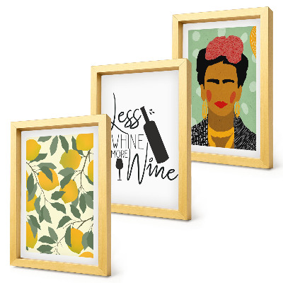 Posterpaket Porträtt av Frida Kahlo med citroner och vinflaska