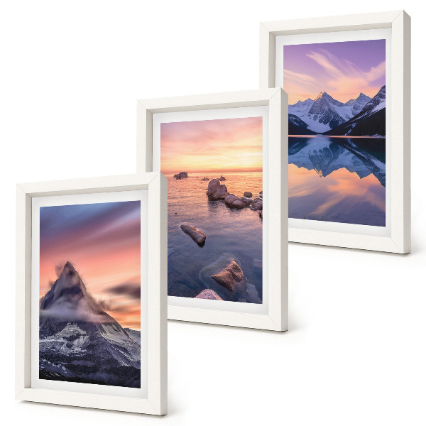 Triptyk tavla med ram Landskap med berg, sjöar och solnedgångar