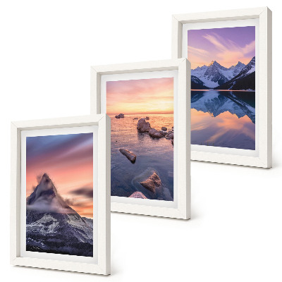 Triptyk tavla med ram Landskap med berg, sjöar och solnedgångar