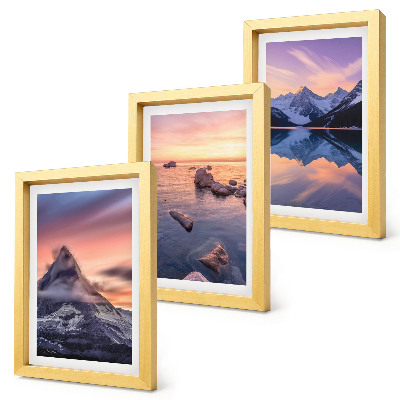 Triptyk tavla med ram Landskap med berg, sjöar och solnedgångar