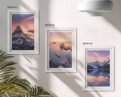 Triptyk tavla med ram Landskap med berg, sjöar och solnedgångar
