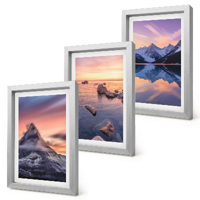 Triptyk tavla med ram Landskap med berg, sjöar och solnedgångar