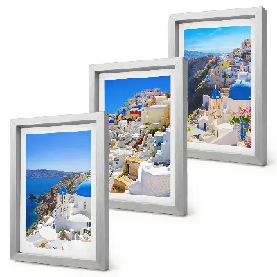 Posterpaket landskapsarkitektur med utsikt över staden Oia på Santorini i Grekland