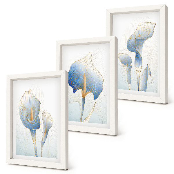 Triptyk tavla med ram Fina blå blommor mot en ljus bakgrund