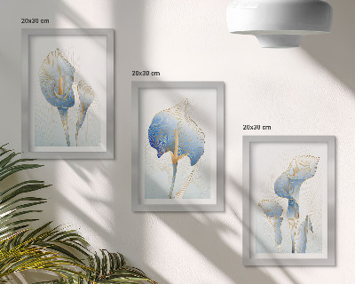 Triptyk tavla med ram Fina blå blommor mot en ljus bakgrund