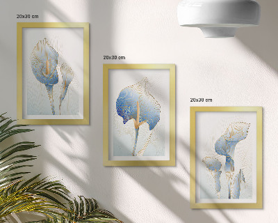 Triptyk tavla med ram Fina blå blommor mot en ljus bakgrund