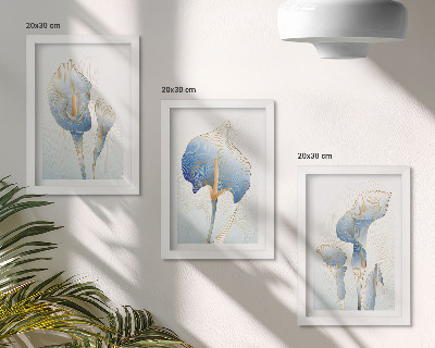 Triptyk tavla med ram Fina blå blommor mot en ljus bakgrund