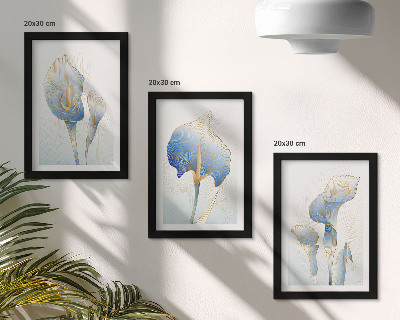 Triptyk tavla med ram Fina blå blommor mot en ljus bakgrund