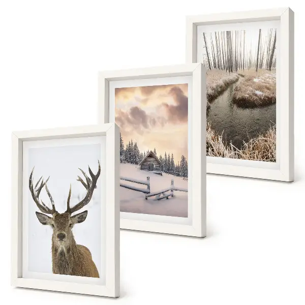 Posterpaket vinterlandskap med hjortkoja och bäck