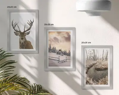 Posterpaket vinterlandskap med hjortkoja och bäck