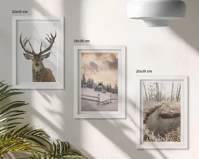 Posterpaket vinterlandskap med hjortkoja och bäck