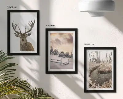 Posterpaket vinterlandskap med hjortkoja och bäck