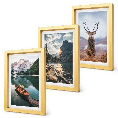 Triptyk tavla med ram Bergsjö båt solnedgång hjort i naturen