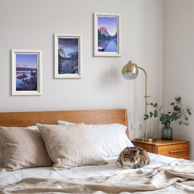 Posterpaket Bergslandskap i skymningen, utsikt över vattnet
