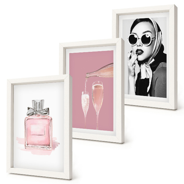 Triptyk tavla med ram Snygga feminina accessoarer i rosa nyanser