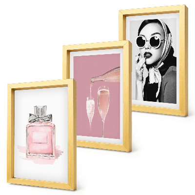 Triptyk tavla med ram Snygga feminina accessoarer i rosa nyanser
