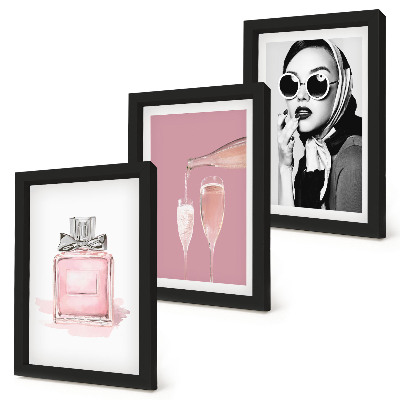 Triptyk tavla med ram Snygga feminina accessoarer i rosa nyanser