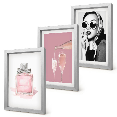 Triptyk tavla med ram Snygga feminina accessoarer i rosa nyanser