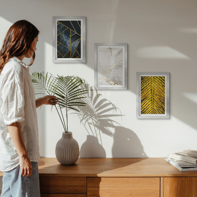Triptyk tavla med ram Moderna geometriska mönster och naturliga växtmotiv