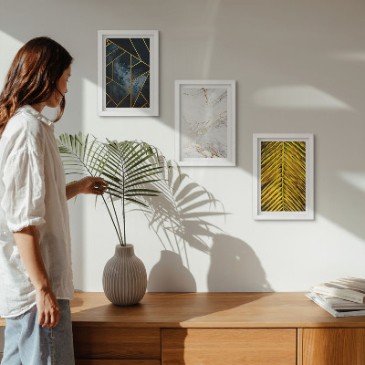 Triptyk tavla med ram Moderna geometriska mönster och naturliga växtmotiv