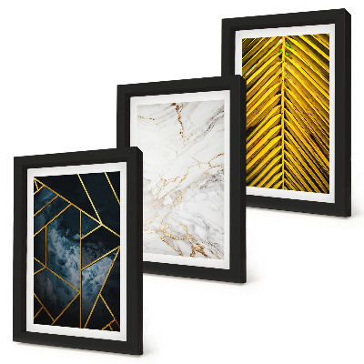 Triptyk tavla med ram Moderna geometriska mönster och naturliga växtmotiv