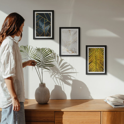 Triptyk tavla med ram Moderna geometriska mönster och naturliga växtmotiv