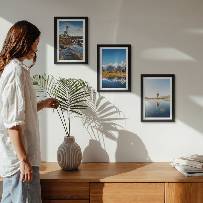 Posterpaket Naturvyer med fyr, berg, sjö och ballong