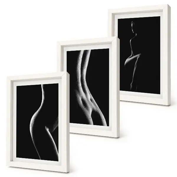 Triptyk med ram svartvita kvinnliga silhuetter med erotiskt motiv