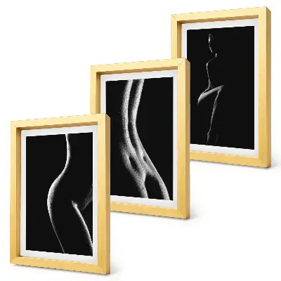 Triptyk med ram svartvita kvinnliga silhuetter med erotiskt motiv
