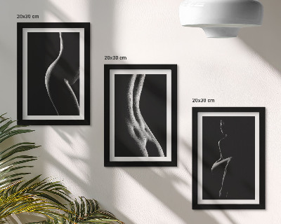 Triptyk tavla med ram Svartvita kvinnliga silhuetter erotik