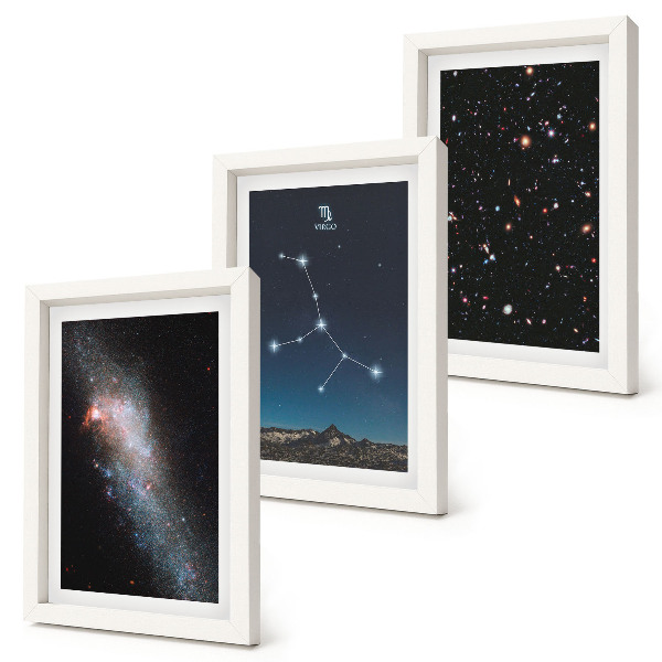 Tavelvägg med 3 tavlor Jungfruns stjärnbild galaxvy av universum