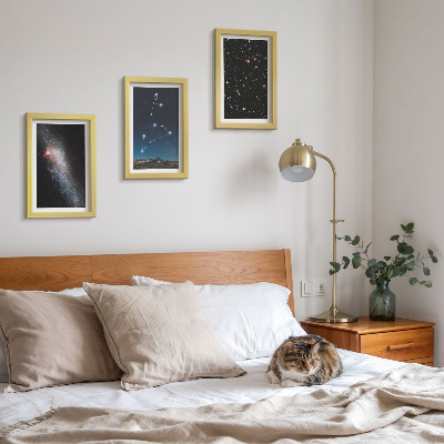 Tavelvägg med 3 tavlor Lejonets stjärnbild, galax och yttre rymden