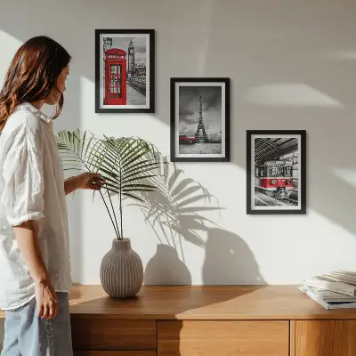 Posterpaket ikoniska städer och järnvägstema med motiv från London och Paris