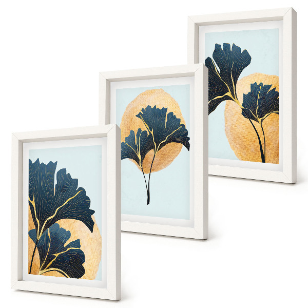 Posterpaket Estetiska ginkgoblad på en ljus bakgrund