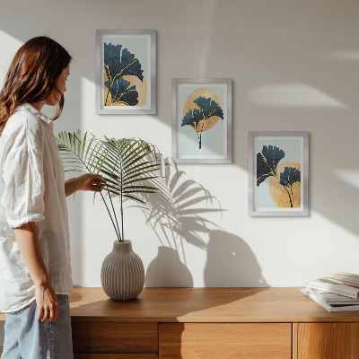 Posterpaket Estetiska ginkgoblad på en ljus bakgrund