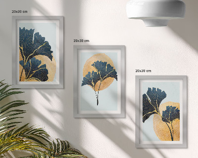 Posterpaket Estetiska ginkgoblad på en ljus bakgrund