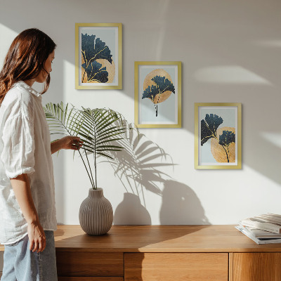 Posterpaket Estetiska ginkgoblad på en ljus bakgrund