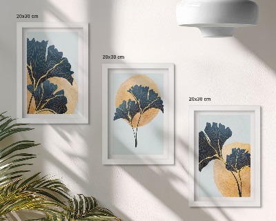 Posterpaket Estetiska ginkgoblad på en ljus bakgrund
