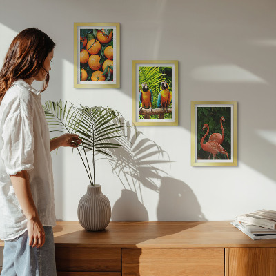 Posterpaket Fruktiga accenter med papegojor och flamingos i tropikerna