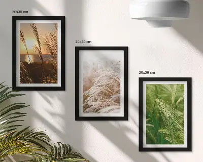 Triptyk tavla med ram med motiv av färgglatt naturgräs
