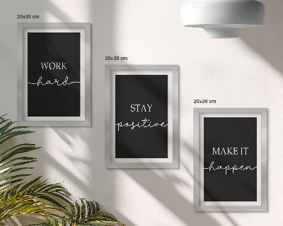 Triptyk tavla med ram Eleganta motiverande slagord på svart bakgrund