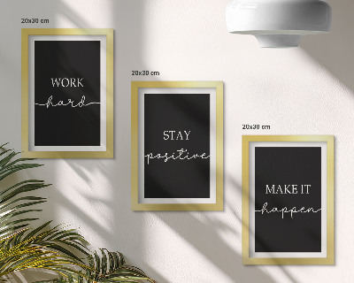 Triptyk tavla med ram Eleganta motiverande slagord på svart bakgrund