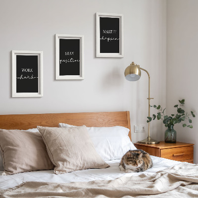 Triptyk tavla med ram Eleganta motiverande slagord på svart bakgrund