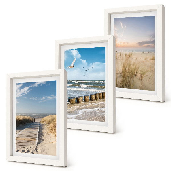 Posterpaket Strand med sand, vågor, himmel och fåglar i flykt