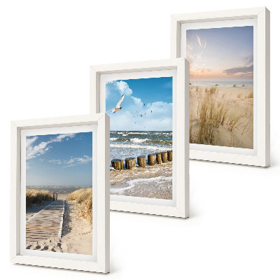 Posterpaket Strand med sand, vågor, himmel och fåglar i flykt