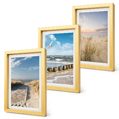 Posterpaket Strand med sand, vågor, himmel och fåglar i flykt